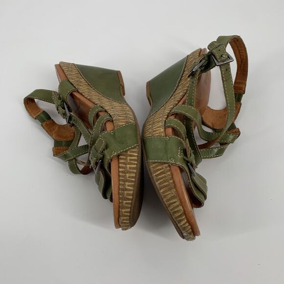 Naya Rea Maize Strappy Leather Open Toe Wedge Sandals Size 9 Olive Green Casual - Picture 4 of 9